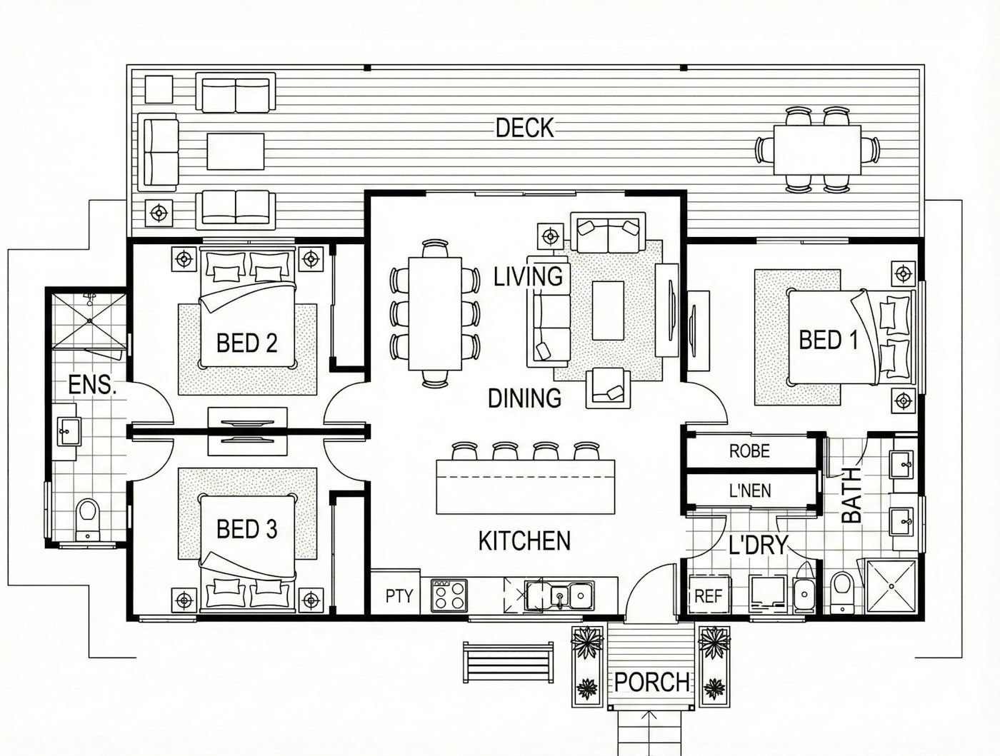 Bangalow 3 Bed Drawing 1